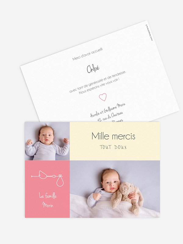 Carte remerciement naissance Pictos animaux