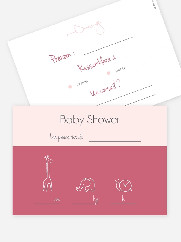 Carte Pronostic Baby Shower Pictos Animaux