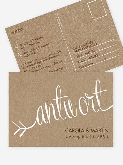 Antwortkarte Hochzeit Liebespfeil Kraftpapier