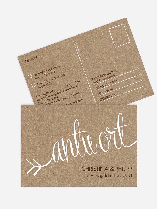 Antwortkarte Hochzeit Liebespfeil Kraftpapier