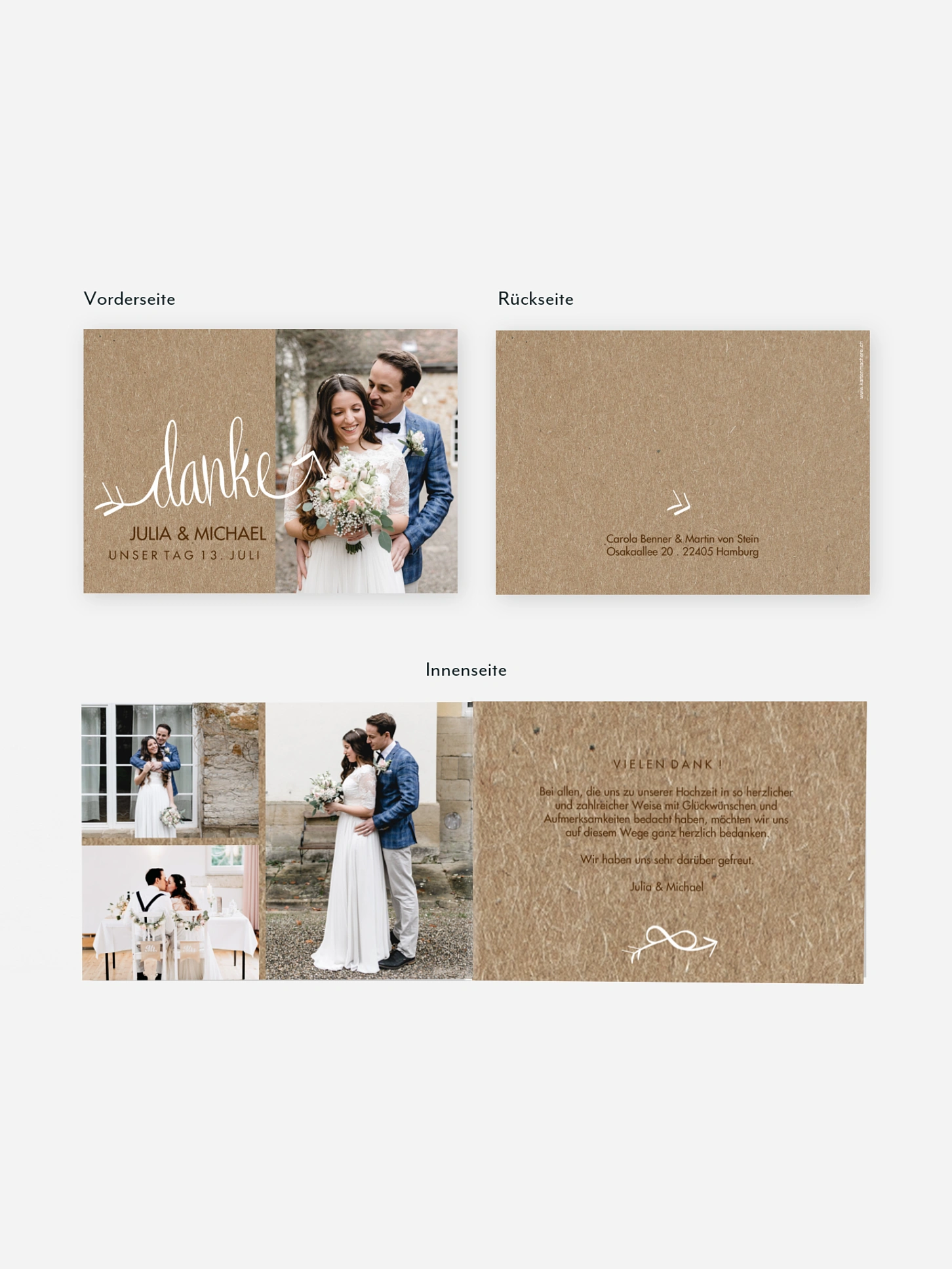 Dankeskarte Hochzeit Liebespfeil Kraftpapier