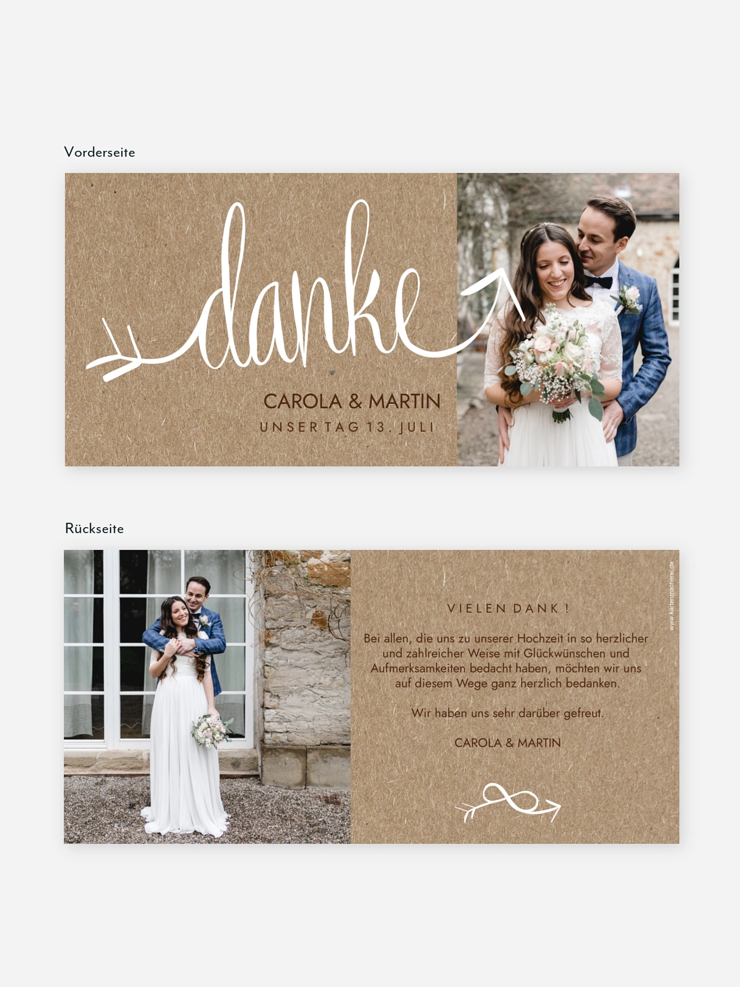 Dankeskarte Hochzeit Liebespfeil Kraftpapier