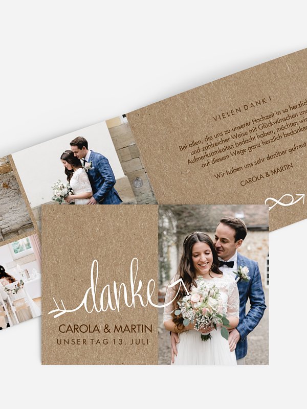 Dankeskarte Hochzeit Liebespfeil Kraftpapier