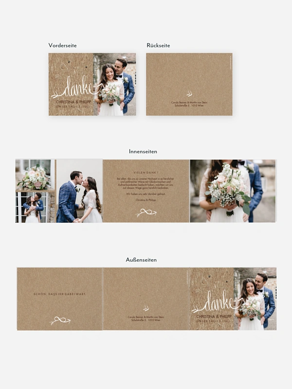 Dankeskarte Hochzeit Liebespfeil Kraftpapier