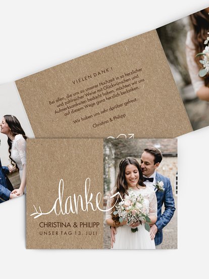 Dankeskarte Hochzeit Liebespfeil Kraftpapier