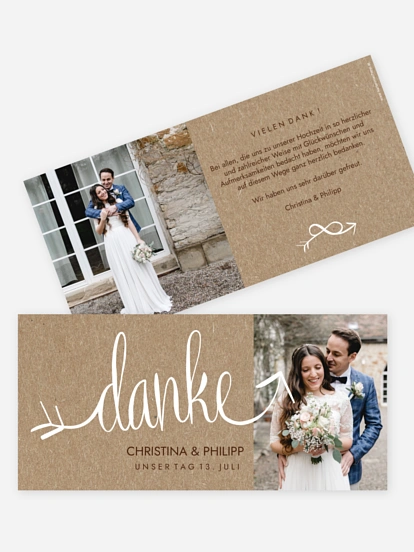 Dankeskarte Hochzeit Liebespfeil Kraftpapier