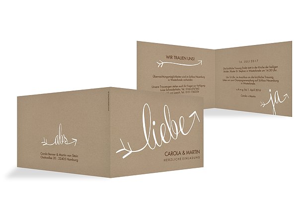 Hochzeitseinladung Liebespfeil Kraftpapier