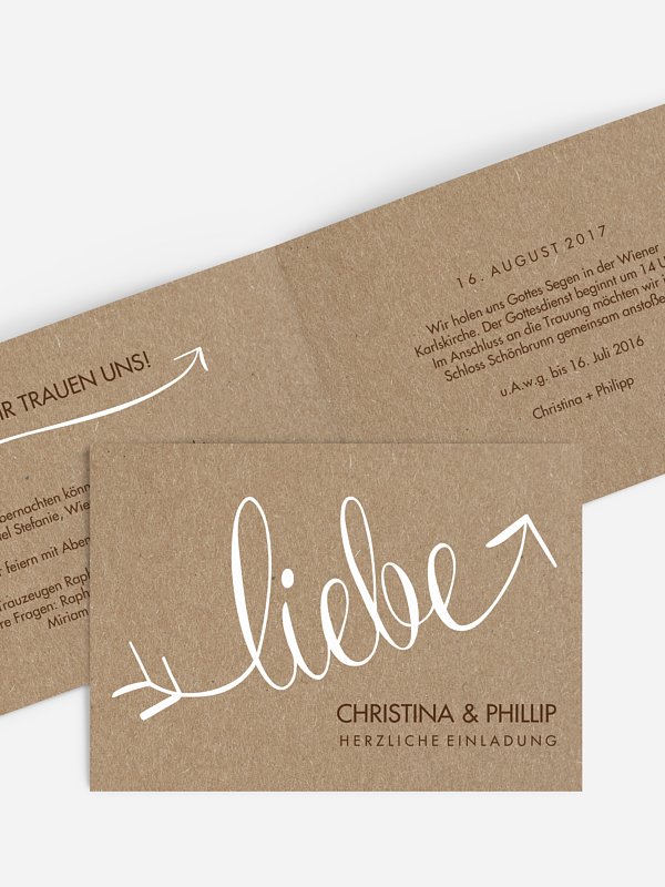 Hochzeitseinladung Liebespfeil Kraftpapier