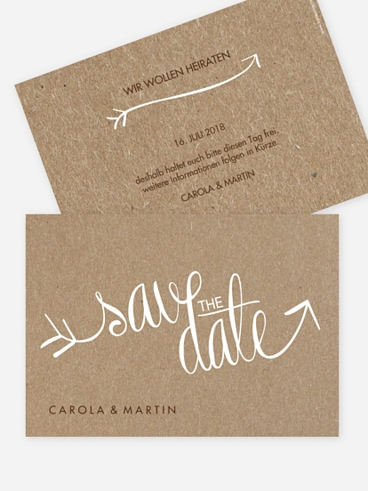 Save-the-Date Karte Liebespfeil Kraftpapier
