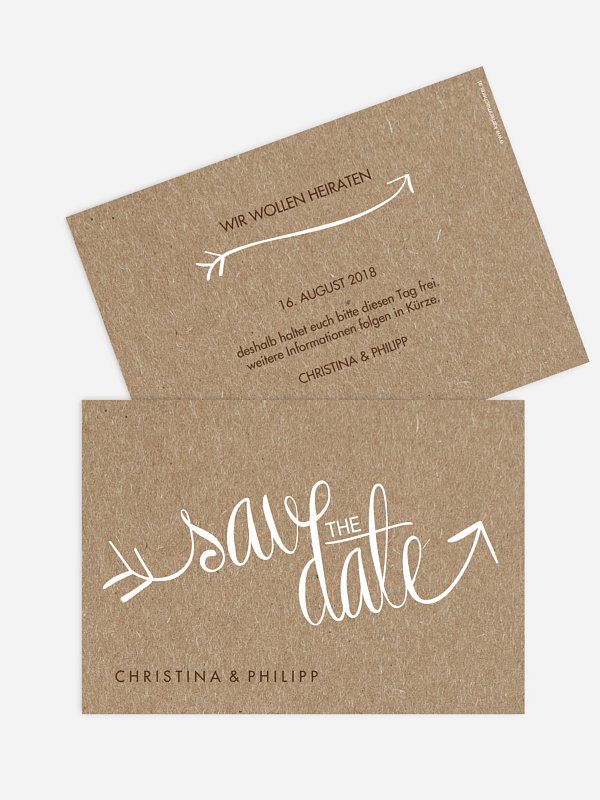 Save-the-Date Karte Liebespfeil Kraftpapier