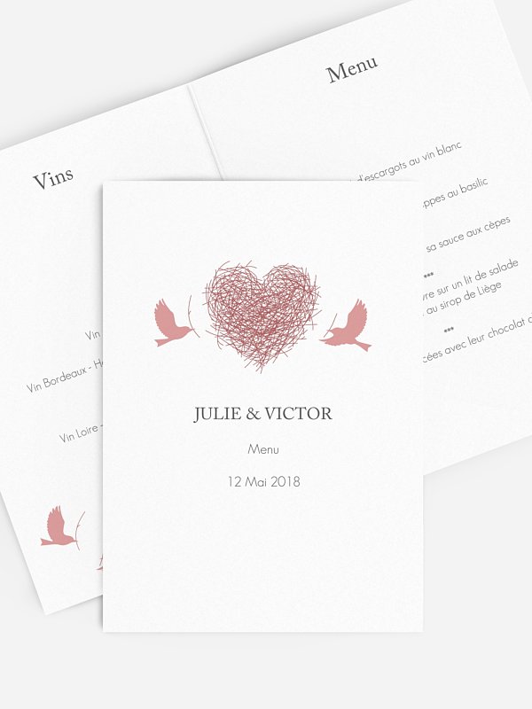 Menu mariage Amour poétique