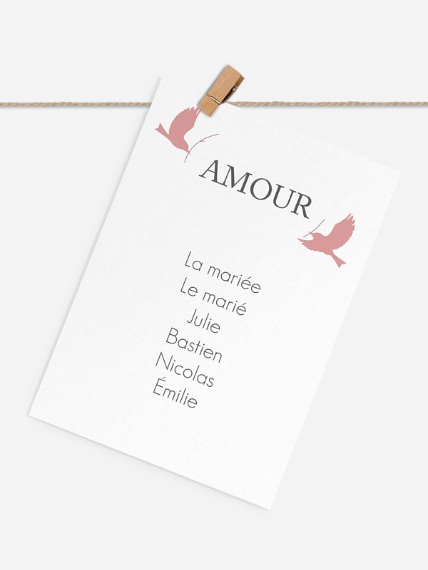 Cartons plan de table mariage Amour poétique