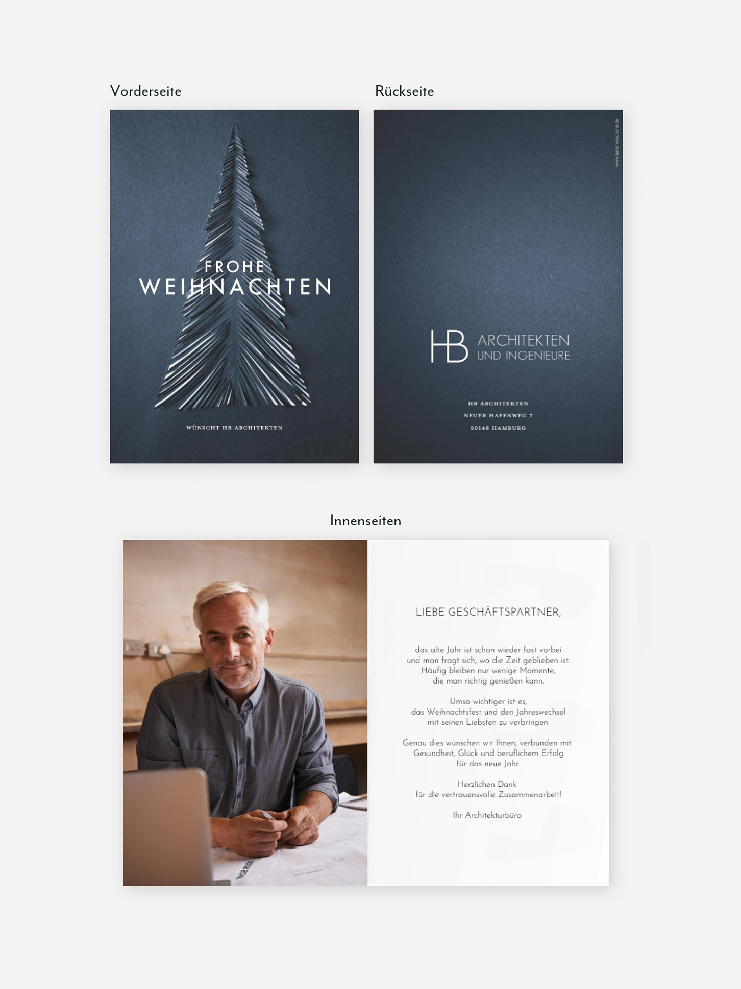 Geschäftliche Weihnachtskarte Papiertannenbaum