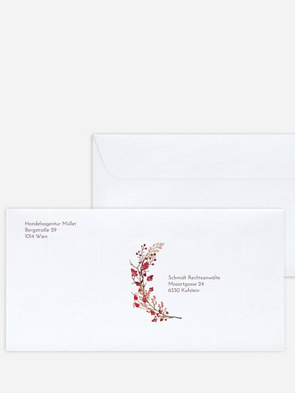 Bedruckte Umschläge geschäftl. Weihnachten Beerenkranz