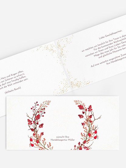 Geschäftliche Weihnachtskarte Beerenkranz