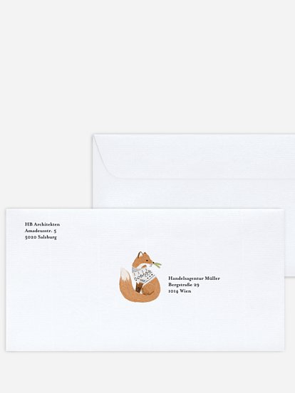 Bedruckte Umschläge geschäftl. Weihnachten Fuchs im Schnee