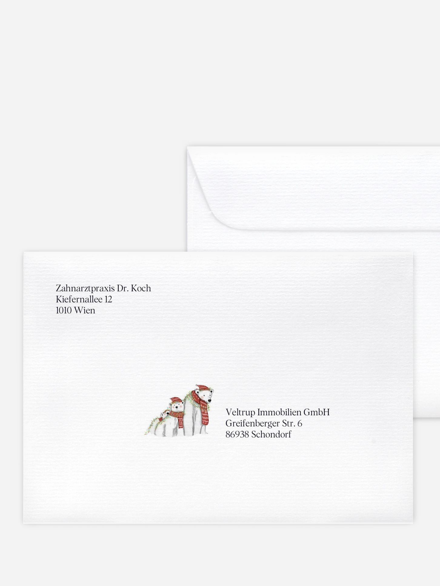 Bedruckte Umschläge geschäftl. Weihnachten Eisbärenfamilie