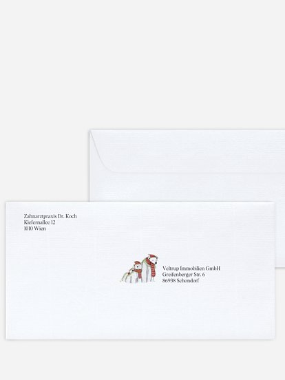 Bedruckte Umschläge geschäftl. Weihnachten Eisbärenfamilie