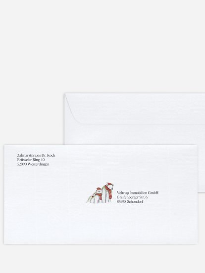 Bedruckte Umschläge geschäftl. Weihnachten Eisbärenfamilie