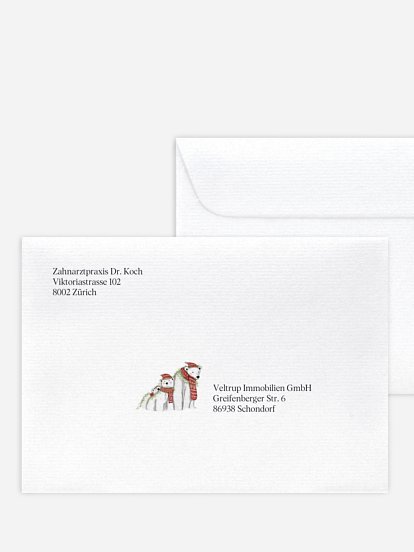 Bedruckte Umschläge geschäftl. Weihnachten Eisbärenfamilie