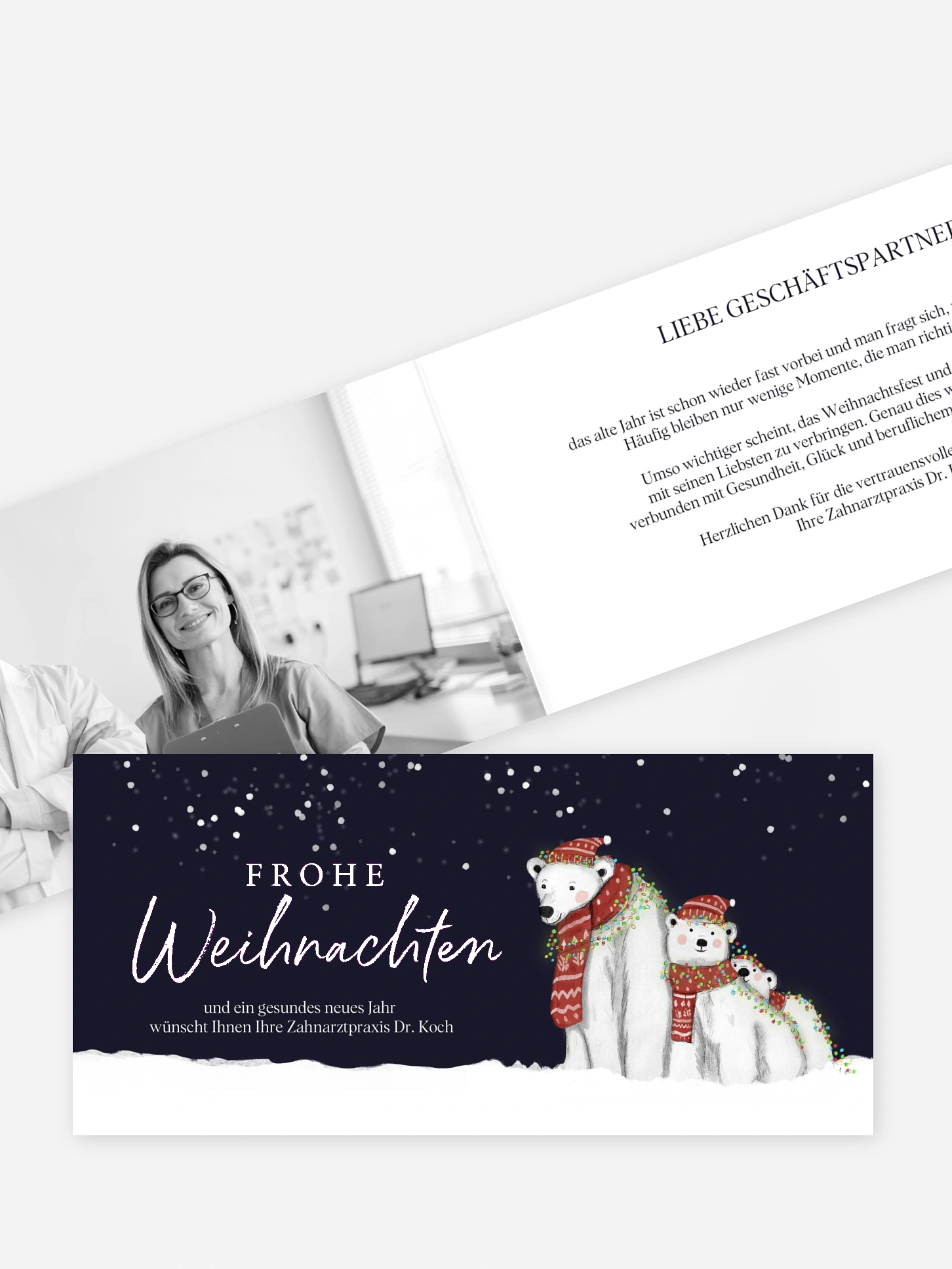 Geschäftliche Weihnachtskarte Eisbärenfamilie