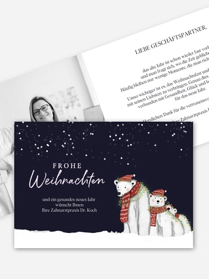 Geschäftliche Weihnachtskarte Eisbärenfamilie