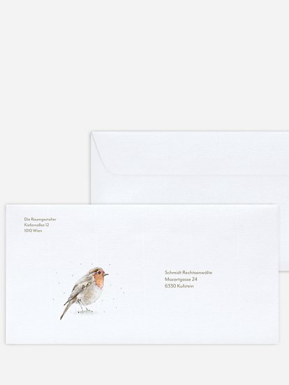 Bedruckte Umschläge geschäftl. Weihnachten Winter Rotkehlchen