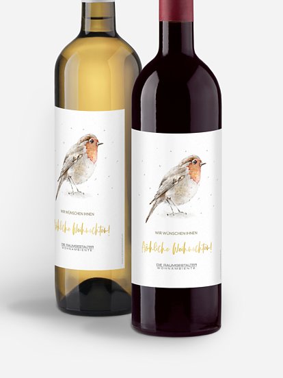 Flaschenetikett geschäftlich Winter Rotkehlchen