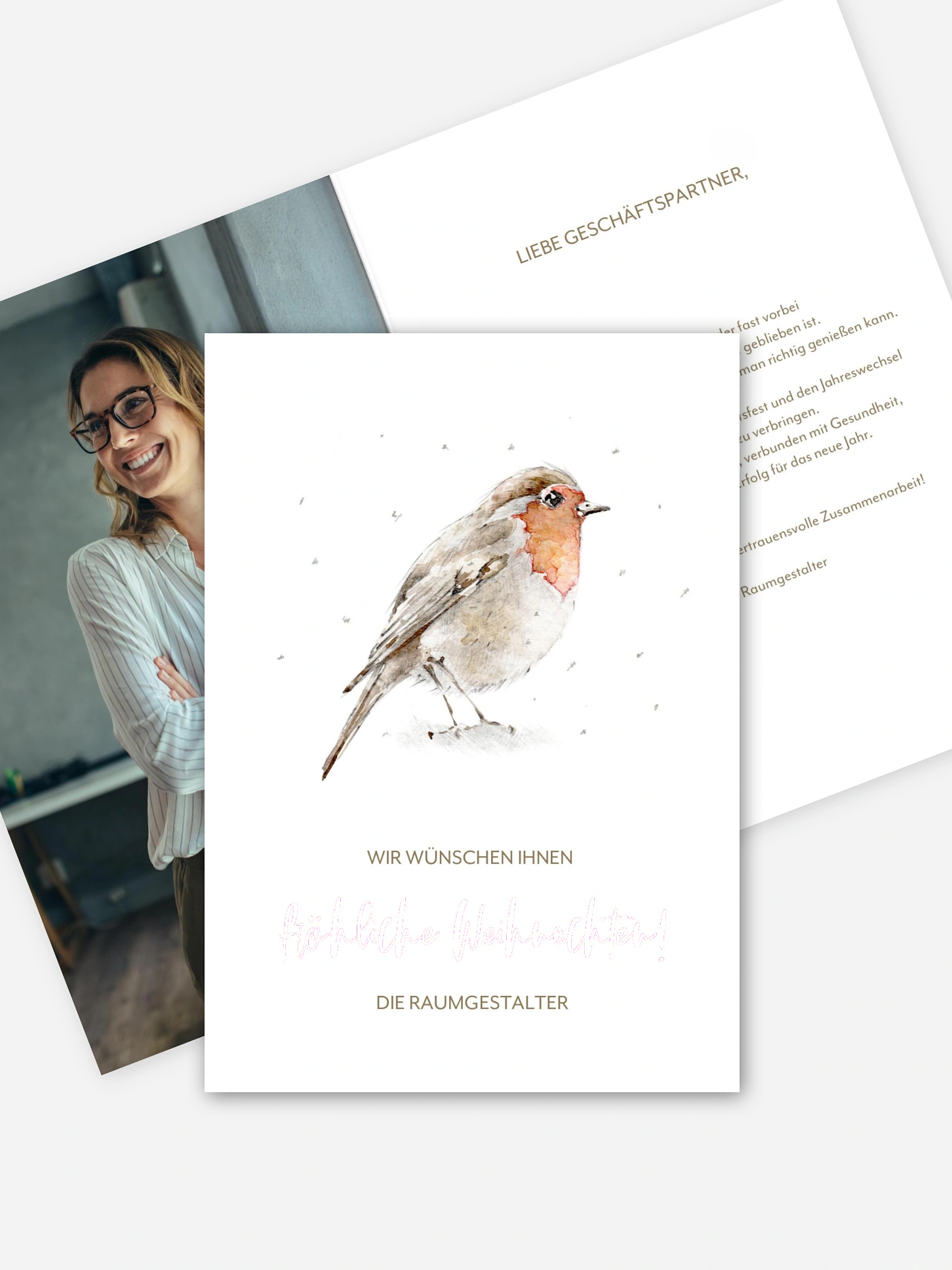 Geschäftliche Weihnachtskarte Winter Rotkehlchen