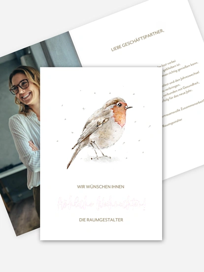 Geschäftliche Weihnachtskarte Winter Rotkehlchen