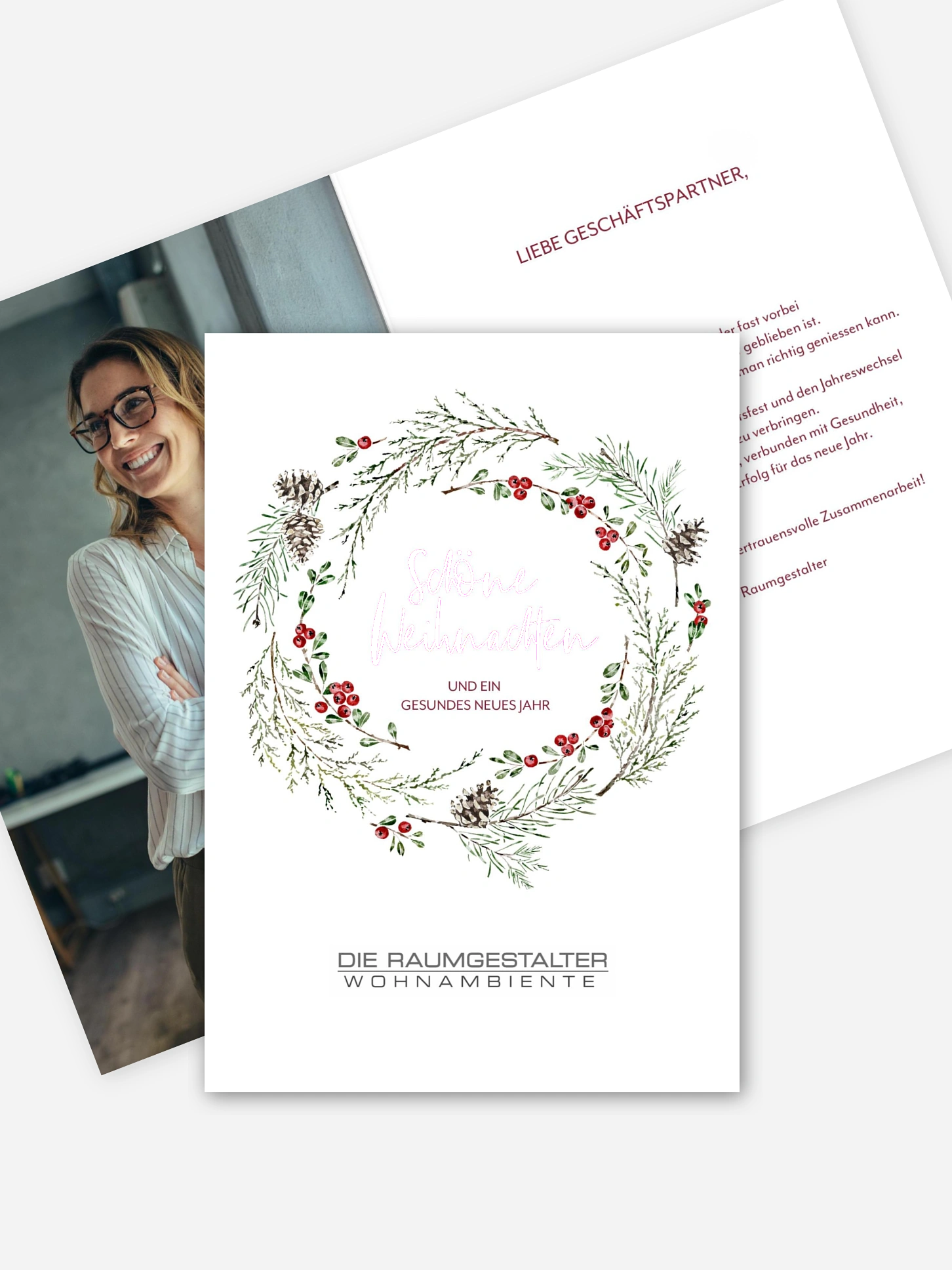 Geschäftliche Weihnachtskarte Branch Wreath