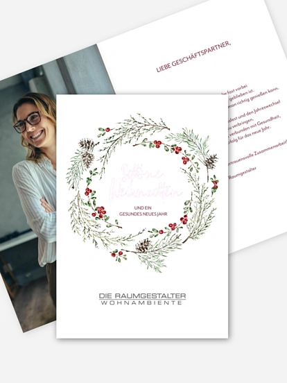 Geschäftliche Weihnachtskarte Branch Wreath