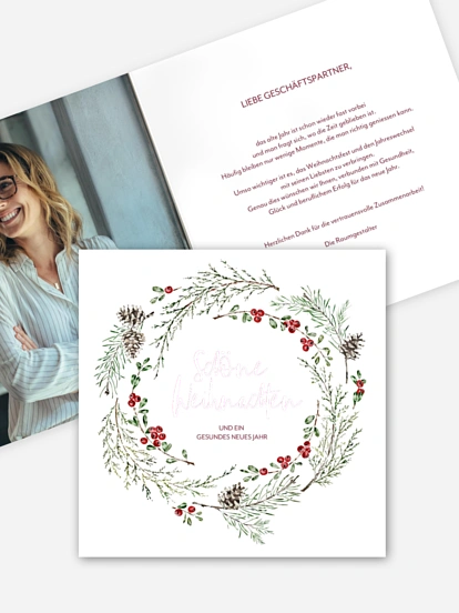 Geschäftliche Weihnachtskarte Branch Wreath