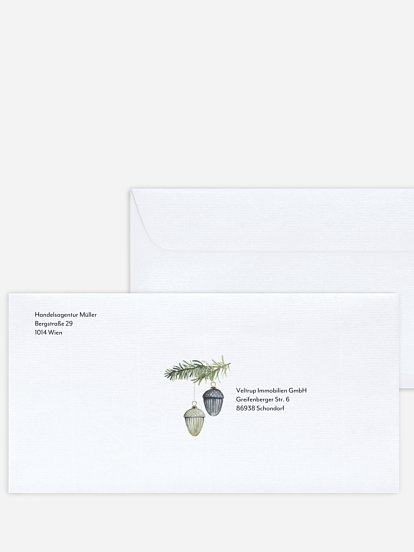 Bedruckte Umschläge geschäftl. Weihnachten Tannenschmuck
