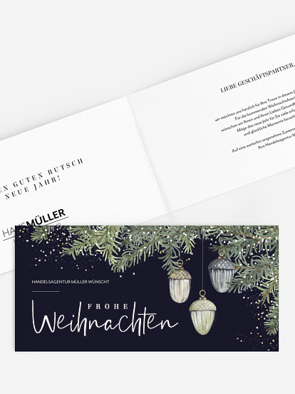 Geschäftliche Weihnachtskarte Tannenschmuck