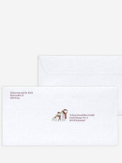 Bedruckte Umschläge geschäftl. Weihnachten Eisbärenfamilie Kraftpapier