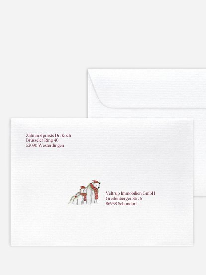 Bedruckte Umschläge geschäftl. Weihnachten Eisbärenfamilie Kraftpapier