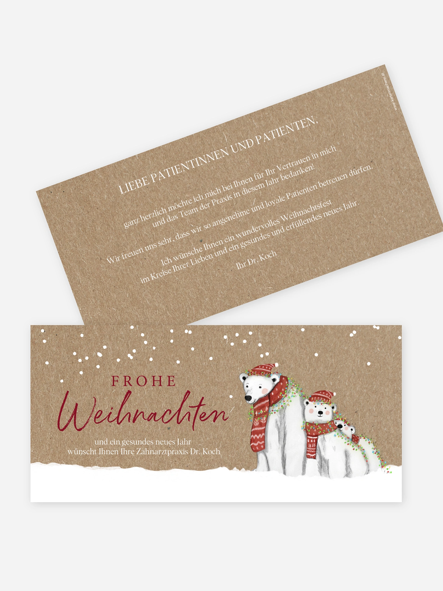 Geschäftliche Weihnachtskarte Eisbärenfamilie Kraftpapier