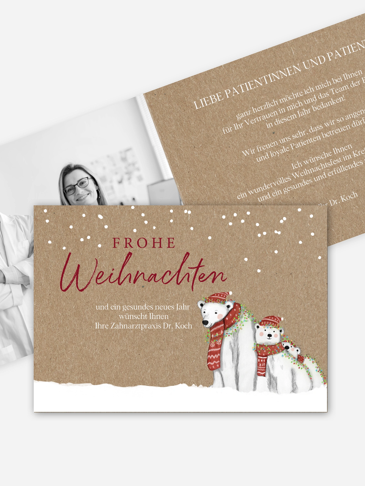 Geschäftliche Weihnachtskarte Eisbärenfamilie Kraftpapier