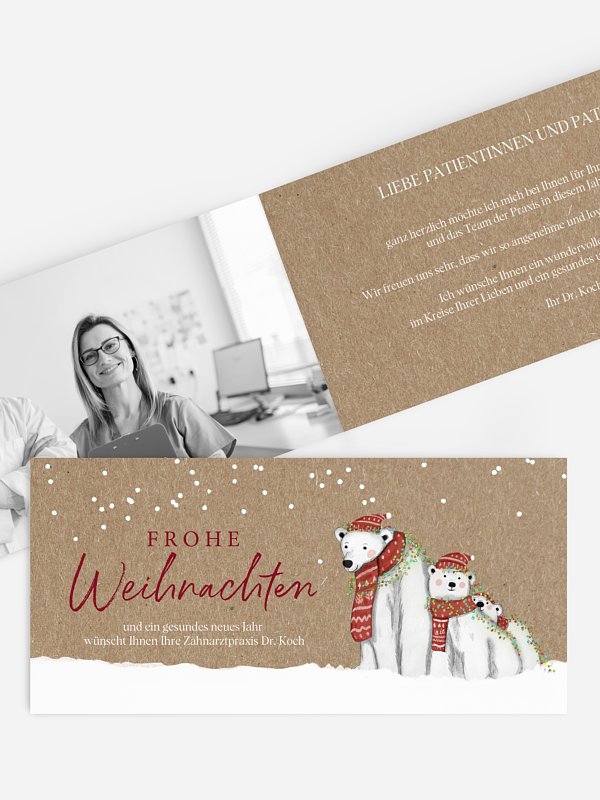 Geschäftliche Weihnachtskarte Eisbärenfamilie Kraftpapier