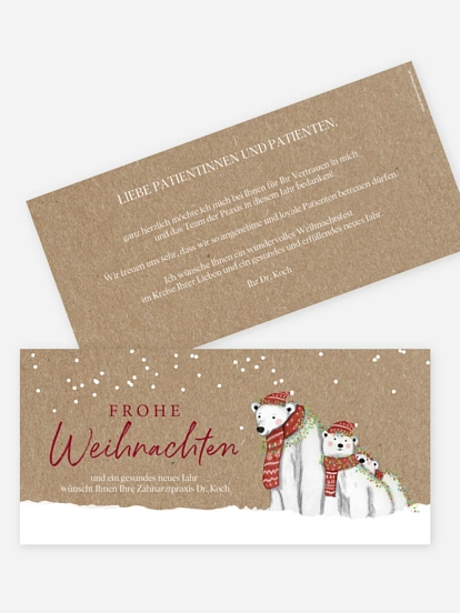 Geschäftliche Weihnachtskarte Eisbärenfamilie Kraftpapier