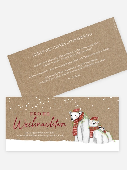 Geschäftliche Weihnachtskarte Eisbärenfamilie Kraftpapier