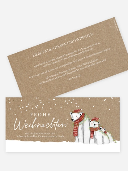 Geschäftliche Weihnachtskarte Eisbärenfamilie Kraftpapier