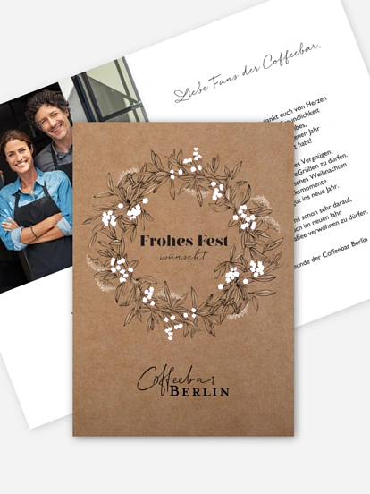 Geschäftliche Weihnachtskarte Blattkranz