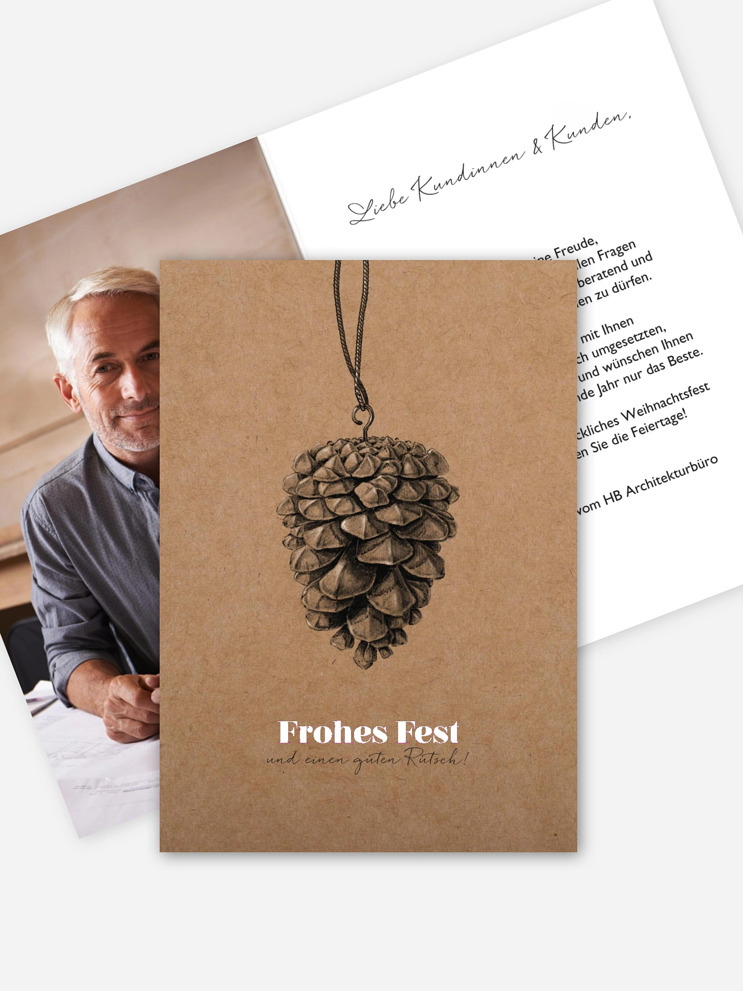 Geschäftliche Weihnachtskarte Pinecone Ornament