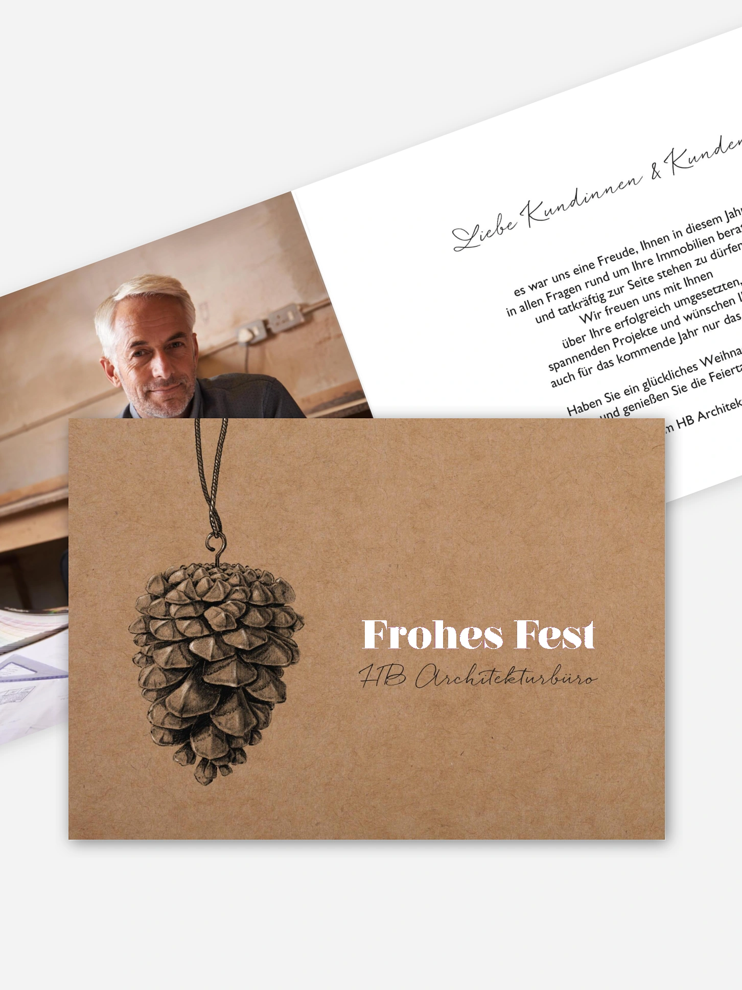 Geschäftliche Weihnachtskarte Pinecone Ornament