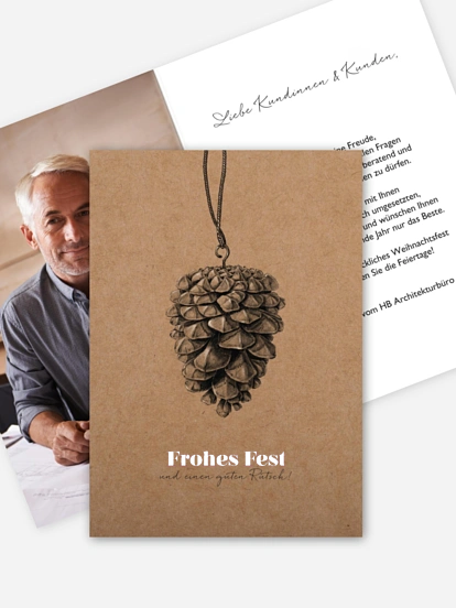 Geschäftliche Weihnachtskarte Pinecone Ornament