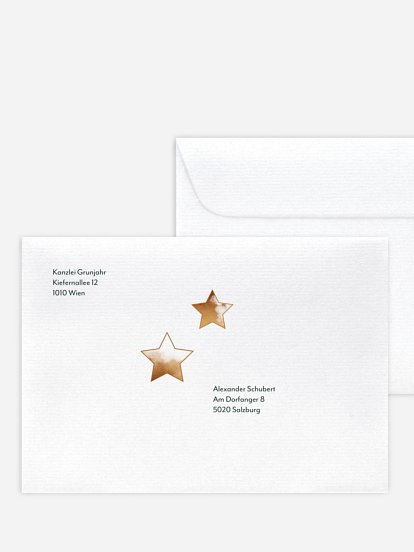Bedruckte Umschläge geschäftl. Weihnachten Sternzauber (gestanzt)
