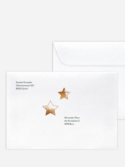 Bedruckte Umschläge geschäftl. Weihnachten Sternzauber (gestanzt)