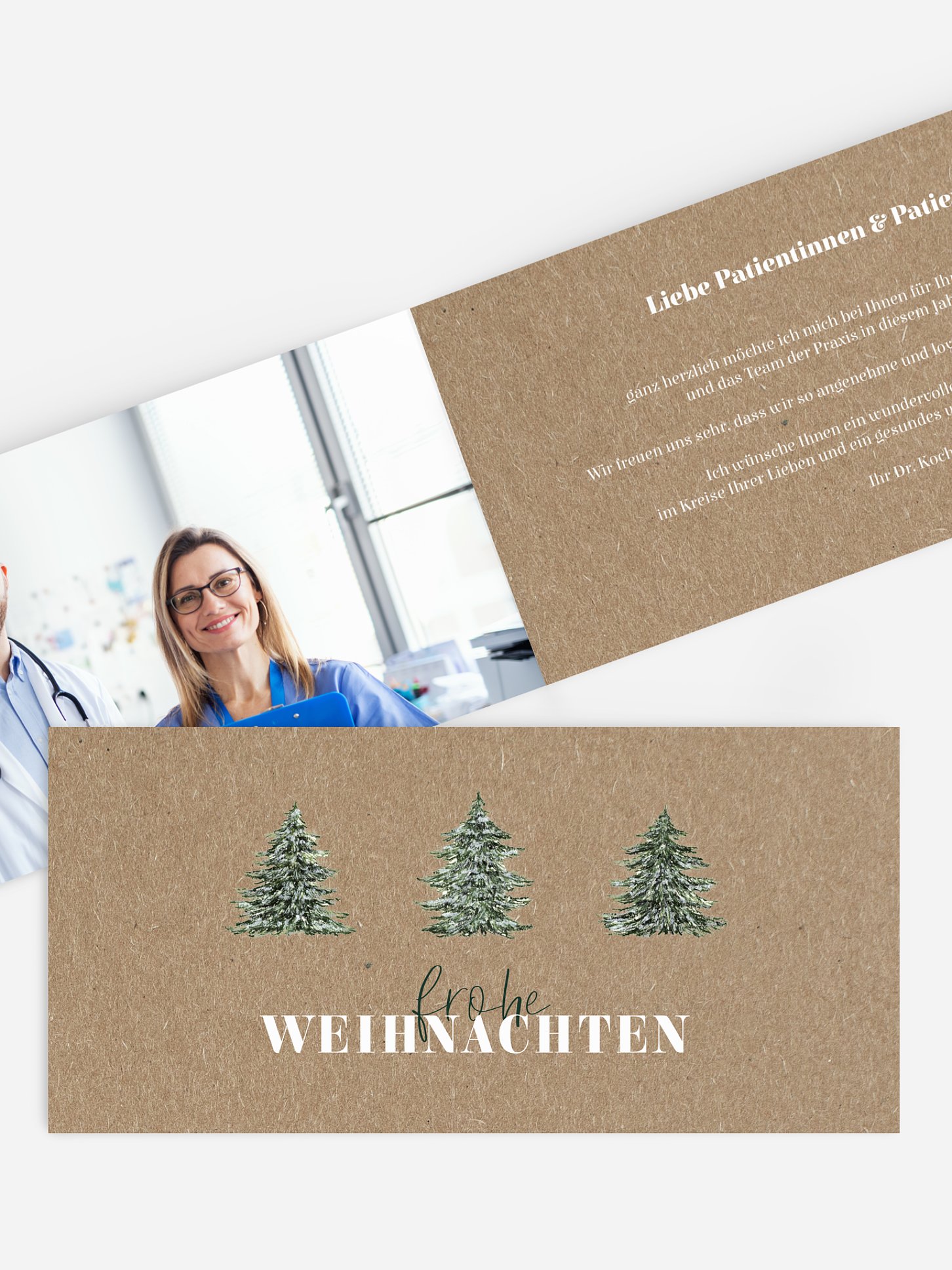 Geschäftliche Weihnachtskarte Tannentrio Kraftpapier